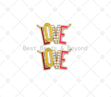 Load image into Gallery viewer, CZ Micropave/Colorful Enamel Love Word Pendant, 18K Gold Filled Love Charm, Bracelet Neckalce Charm Penadnt,23x14mm,Sku#L630