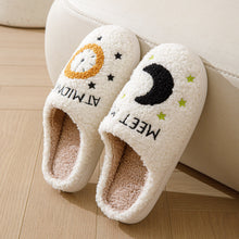 Load image into Gallery viewer, Women's Moon &amp; Clock Print Plush Slippers | Warm Anti-Slip Floor Bedroom House Shoes