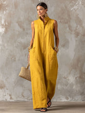 Load image into Gallery viewer, Linen Blend Sleeveless Stand-Collar Jumpsuit – 5 Colors S–3XL