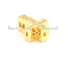 Load image into Gallery viewer, CZ Micro Pave Cross Spacer Beads, Cubic Zirconia Space Beads, Gold Rose Gold Silver Black Cross Space Beads, 13x10mm,1pc/5pcs, sku#G74