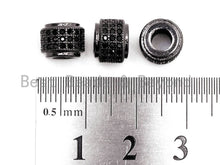 Load image into Gallery viewer, Black CZ Pave On Black Cylinder/Drum Barrel Micro Pave Beads, Cubic Zirconia Big Hole Spacer Beads, Large Hole Spacer, 7x9mm,sku#G325