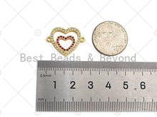 Load image into Gallery viewer, Gold Filled Fuchsia CZ Heart with Clear CZ Heart Shape Connector,18K Gold Filled Heart Charm, Necklace Bracelet Pendant,17x23mm,Sku#LK367