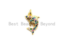 Load image into Gallery viewer, CZ Colorful Micro Pave Shark Pendant, Shark  Shaped Pave Pendant, Gold plated, 10x15mm, Sku#F728