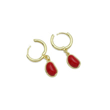 Load image into Gallery viewer, Gold Red Bean Pendant Hoop Earrings, Sku#A366