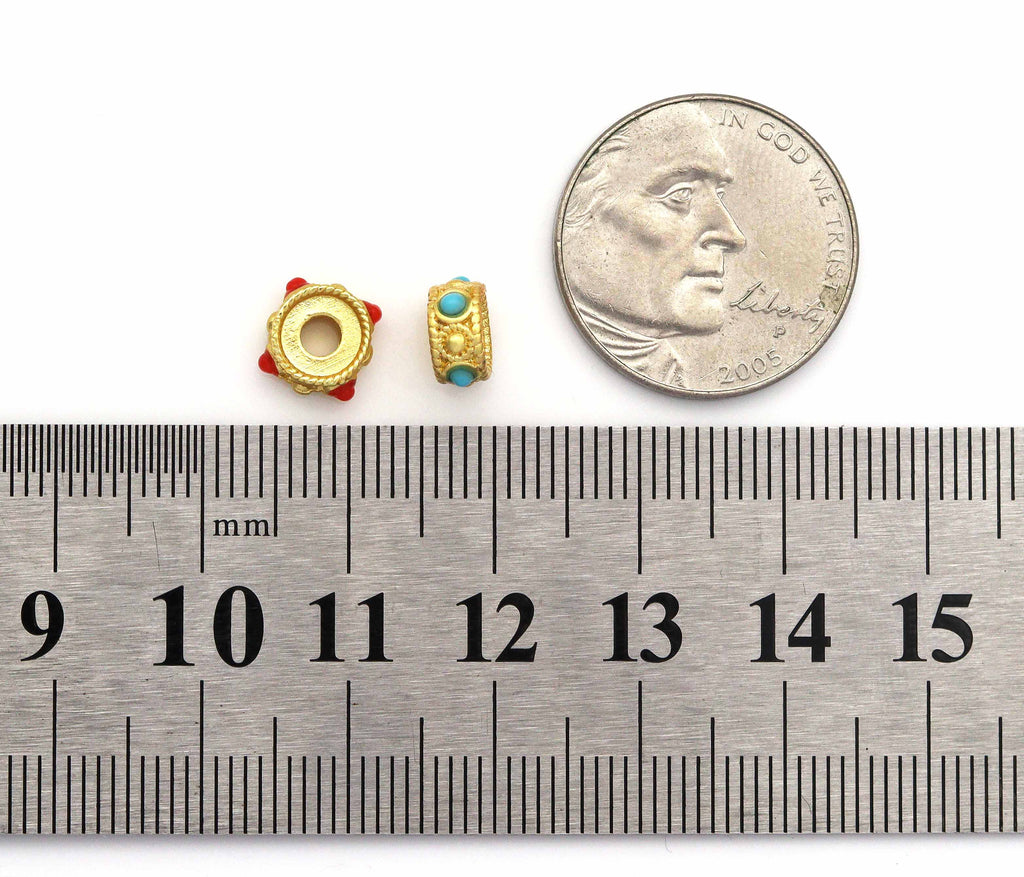 5pc, Gold Enamel Wheel Spacer Beads, Sku#LX21