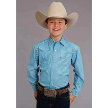 Load image into Gallery viewer, Stetson Candy Strip (Turquoise/White) - Boy's Western Shirt