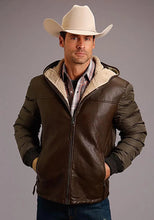 Load image into Gallery viewer, Stetson Novelty Solid Hooded Jacket (Brown) - Men's Leather Jacket
