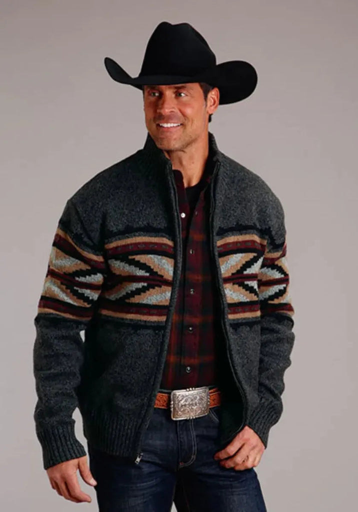 Stetson Arrow Border (Grey) - Men's Wool Blended Sweater