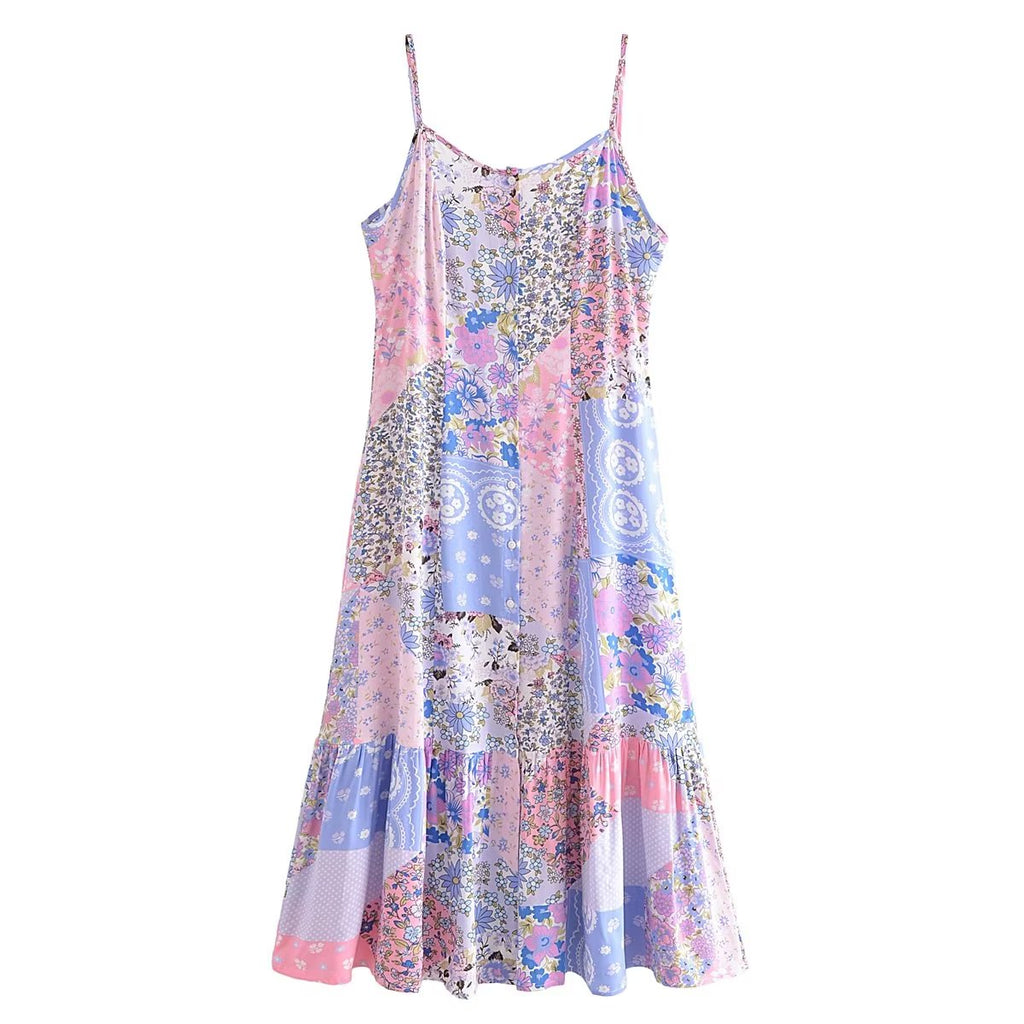 Spring Summer Elegant Women Clothing Strap Type Sleeveless V neck Swing Dress
