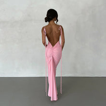 Load image into Gallery viewer, Women Sexy Dress Sexy Backless Pleated Dress Evening Dress Sleeveless Strap Dress for Women