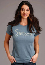 Load image into Gallery viewer, Stetson Vintage Script (Blue) - Women's Short Sleeve T-Shirt