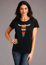 Load image into Gallery viewer, Stetson Serape Longhorn Skull (Grey) - Women's Short Sleeve T-Shirt