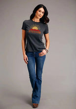 Load image into Gallery viewer, Stetson Sunset and Mountain (Grey) - Women's Short Sleeve T-Shirt