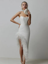 Load image into Gallery viewer, Summer High Waist Feather Split Sleeveless Tube Top Midi Dress Sexy Sweet Dress