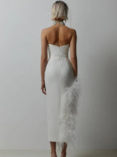 Load image into Gallery viewer, Summer High Waist Feather Split Sleeveless Tube Top Midi Dress Sexy Sweet Dress