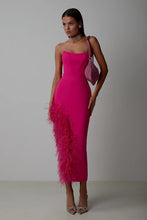 Load image into Gallery viewer, Summer High Waist Feather Split Sleeveless Tube Top Midi Dress Sexy Sweet Dress