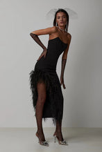 Load image into Gallery viewer, Summer High Waist Feather Split Sleeveless Tube Top Midi Dress Sexy Sweet Dress