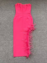 Load image into Gallery viewer, Summer High Waist Feather Split Sleeveless Tube Top Midi Dress Sexy Sweet Dress