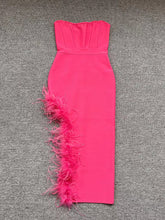 Load image into Gallery viewer, Summer High Waist Feather Split Sleeveless Tube Top Midi Dress Sexy Sweet Dress