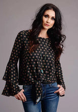 Load image into Gallery viewer, Stetson 00442 Horse Polkadot Bell Sleeves (Black) - Women's Blouse