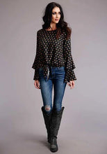 Load image into Gallery viewer, Stetson 00442 Horse Polkadot Bell Sleeves (Black) - Women's Blouse