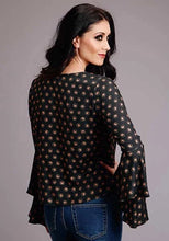 Load image into Gallery viewer, Stetson 00442 Horse Polkadot Bell Sleeves (Black) - Women's Blouse