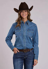 Load image into Gallery viewer, Stetson 2551 Turquoise Snaps (Blue) - Women's Denim Blouse