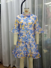 Load image into Gallery viewer, Women Spring Women Blue Big Floral Short Sleeve Dress