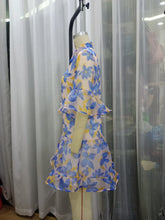 Load image into Gallery viewer, Women Spring Women Blue Big Floral Short Sleeve Dress