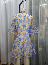 Load image into Gallery viewer, Women Spring Women Blue Big Floral Short Sleeve Dress