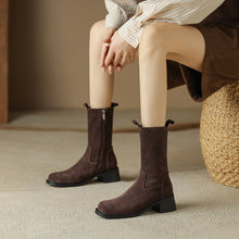 Load image into Gallery viewer, Women's Retro Western Chunky Heel Ankle Boots – Genuine Leather Side Zipper