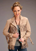 Load image into Gallery viewer, Stetson Fringed Button Front (Khaki) - Women's Suede Jacket