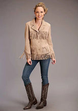 Load image into Gallery viewer, Stetson Fringed Button Front (Khaki) - Women's Suede Jacket