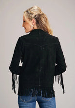 Load image into Gallery viewer, Stetson Fringed Button Front (Black) - Women's Lamb Suede Jacket
