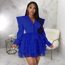 Load image into Gallery viewer, Autumn Mesh V neck Patchwork Right Angle Shoulder Dress