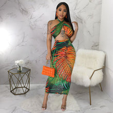 Load image into Gallery viewer, Women Clothing Sexy Sleeveless Lace up Backless Dress Split Printed Dress
