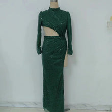 Load image into Gallery viewer, Spring Summer Women Clothing Irregular Asymmetric Sexy Sequined Long Sleeved Cocktail Dress Trailing Large Swing