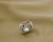 Load image into Gallery viewer, Pearl Triple Line Huggie Earrings, Sku#B153