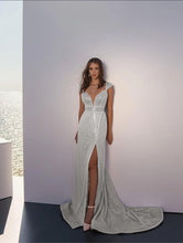 Load image into Gallery viewer, Summer Women Clothing V Neck Slim Hip Wrapped Dress Sequined Split Dress