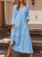 Load image into Gallery viewer, Autumn Winter Women Clothing Button Cotton Linen Retro Casual Long-Sleeved Dress Large Swing Dress Multi-Color
