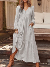 Load image into Gallery viewer, Autumn Winter Women Clothing Button Cotton Linen Retro Casual Long-Sleeved Dress Large Swing Dress Multi-Color
