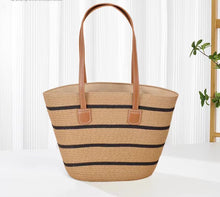 Load image into Gallery viewer, Women's Woven Straw Tote Bag - Minimalist Urban Casual Shoulder Bag with Zipper Compartment