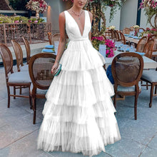 Load image into Gallery viewer, Summer Women Clothing Dress Net Yarn Cake Dress V neck Brace Evening Dress