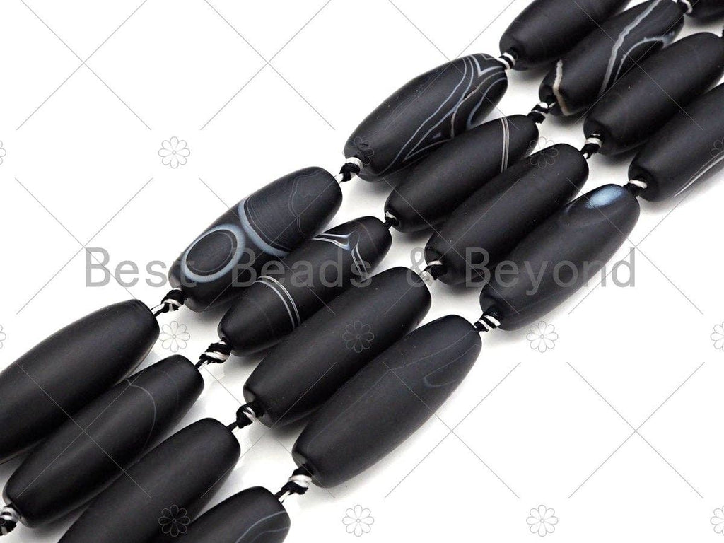 Natural Black Agate Barrel Spacer Beads, Black White Agate S