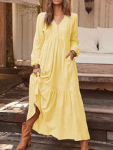 Load image into Gallery viewer, Autumn Winter Women Clothing Button Cotton Linen Retro Casual Long-Sleeved Dress Large Swing Dress Multi-Color