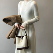 Load image into Gallery viewer, Autumn Winter Half High Collar Swing Long Knitted Dress Waist Controlled Slimming Long Sleeve Simple Dinified Sweater Bottoming Women