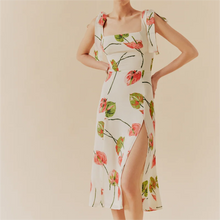 Load image into Gallery viewer, Summer French Elegant Pastoral Printed High Slit Strap Dress Women Tube Top Mid Length Dress