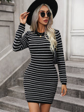 Load image into Gallery viewer, Autumn Winter Round Neck Women Clothing Knitwear Women Color Striped Pullover Mid Length Sweater Women