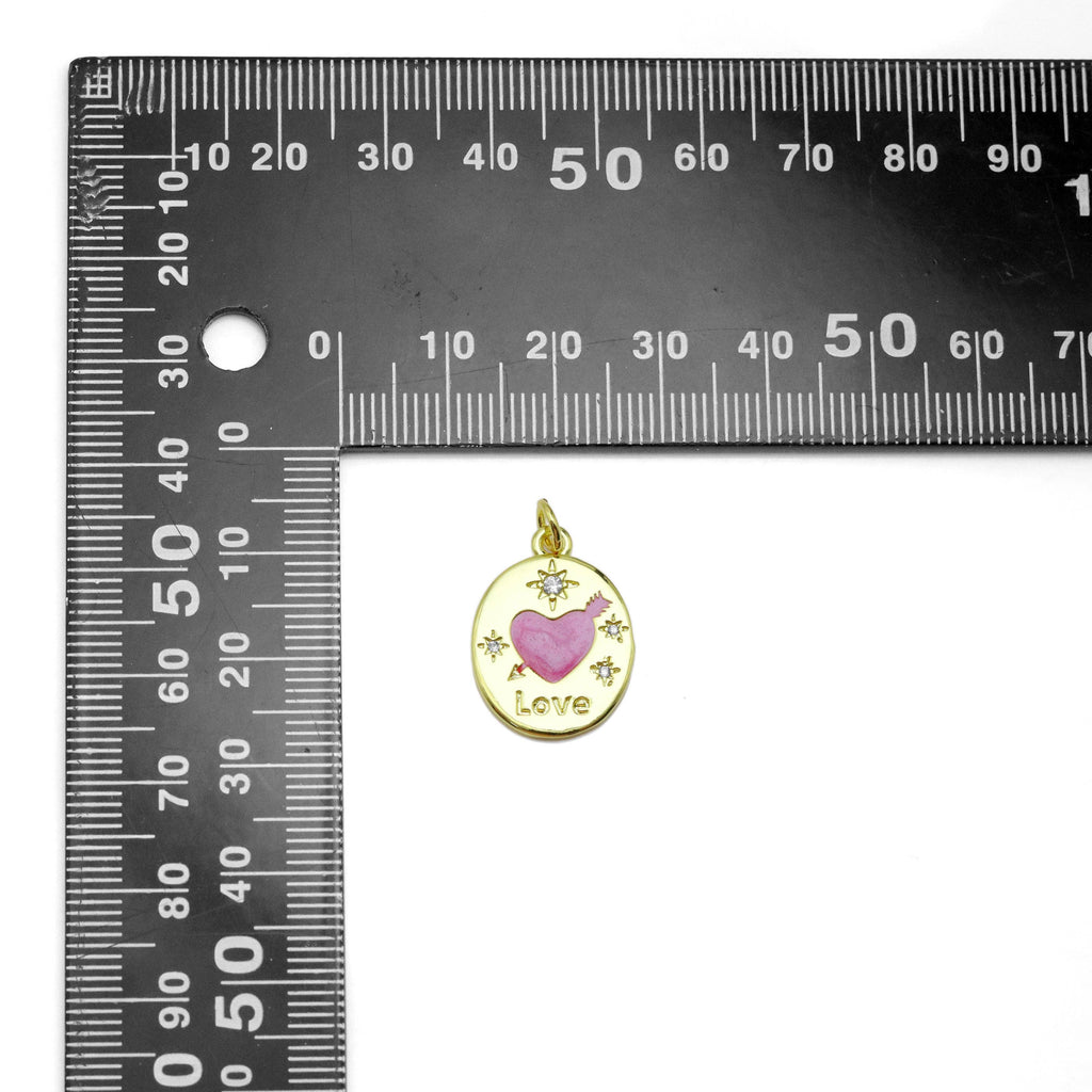 CZ  Pink Heart Love Oval Charm, Sku#LX508