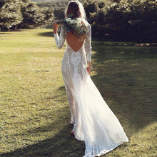 Load image into Gallery viewer, Fall Women Clothing Dress Long Sleeve Lace Sexy Backless Mopping Wedding Dress Formal Dress